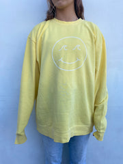 Gypsy Life Surf Shop - Smiley Face Pigment Dyed Crew Neck Sweatshirt - Pigment Yellow