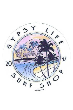 Gypsy Life Surf Shop Sticker - Catching Up Beach Scene