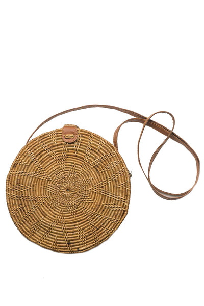 Round Rattan Bag with Flower