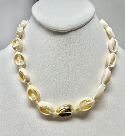 Gypsy Cowrie Shell Choker With Single Gold Cowrie