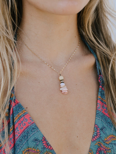 Stacked Vertical Stone Necklace - Pink