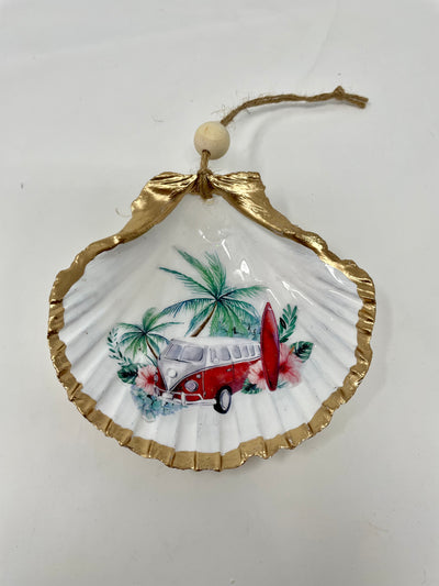 VW Bus Shell Ornament - Red