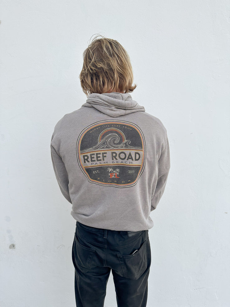 Gypsy Life Road Home Wave/Palm Fleece Hoodie - Light Grey