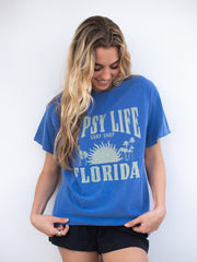 Gypsy Life Surf Shop Men's Tee - Fantods Sun/Palms - Pacific Blue