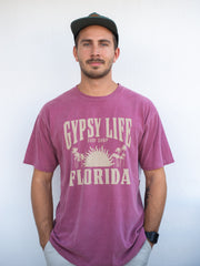 Gypsy Life Surf Shop Men's Tee - Fantods Sun/Palms - Maroon