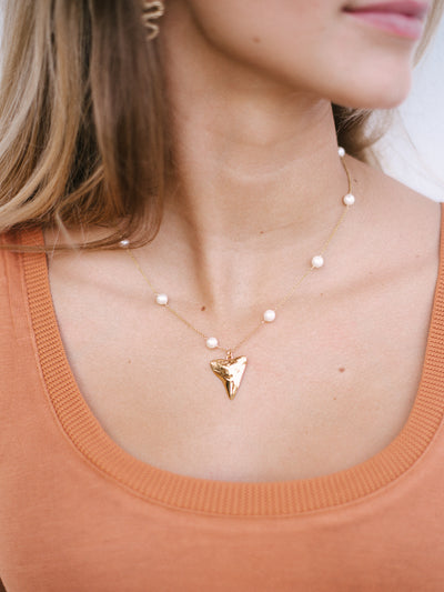 The Gypsy Shark Tooth Necklace - Special Edition with Pearl Chain