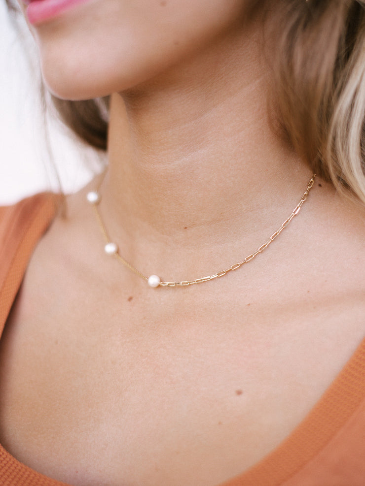 Gypsy Life Gold Chain Link and Pearl Choker