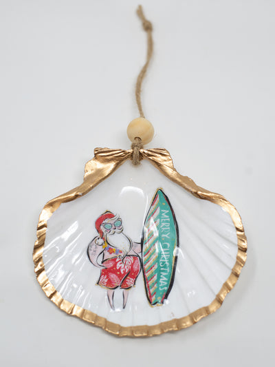 Santa with Surfboard Shell Ornament