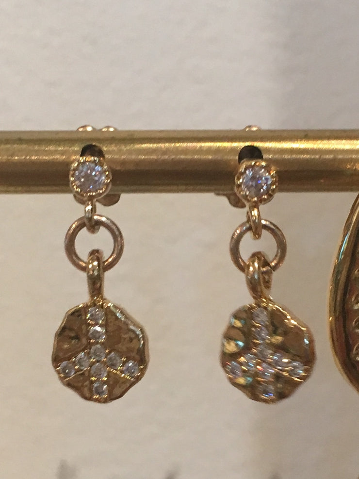 Mini Peace Sign Earrings with Crystal
