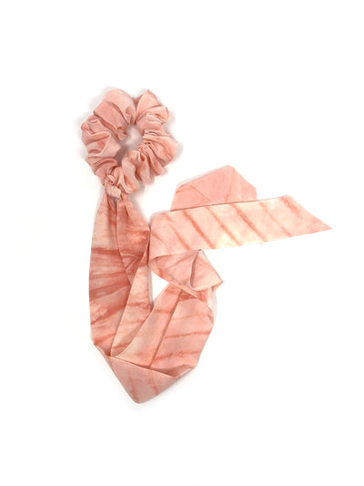 Tie Dye Silk Pony Scarf - Coral Stripes