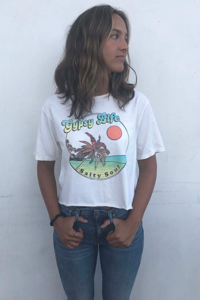 Gypsy Life Surf Shop - Cropped Ringspun Tee - Ferngully Beach/Palms - Ivory