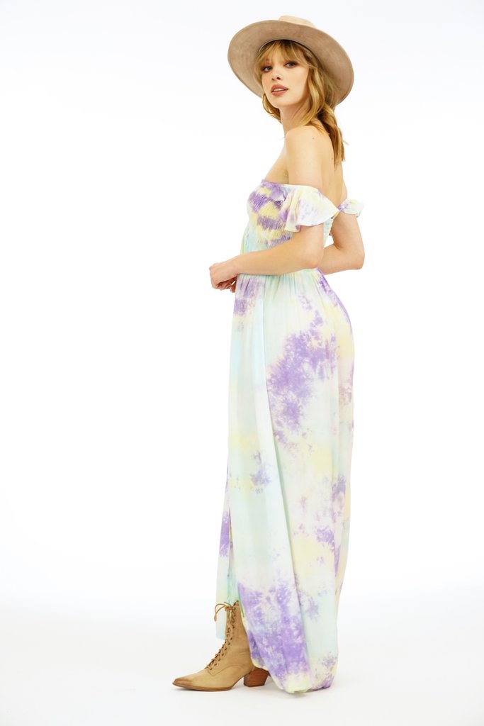 Hollie Long Dress - Aqua/Yellow/Violet Smoke