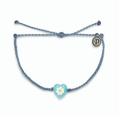 Daisy Heart Bead Charm Bracelet - Blue Steel