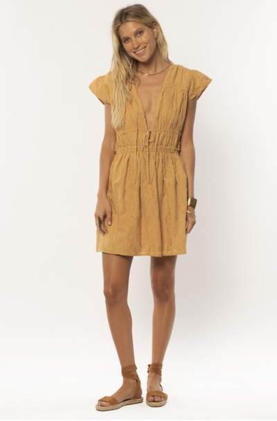 Cleo Short Sleeve Woven Dress - Cinnamon
