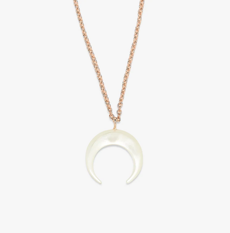 Pearl Crescent Moon Necklace - Rose Gold