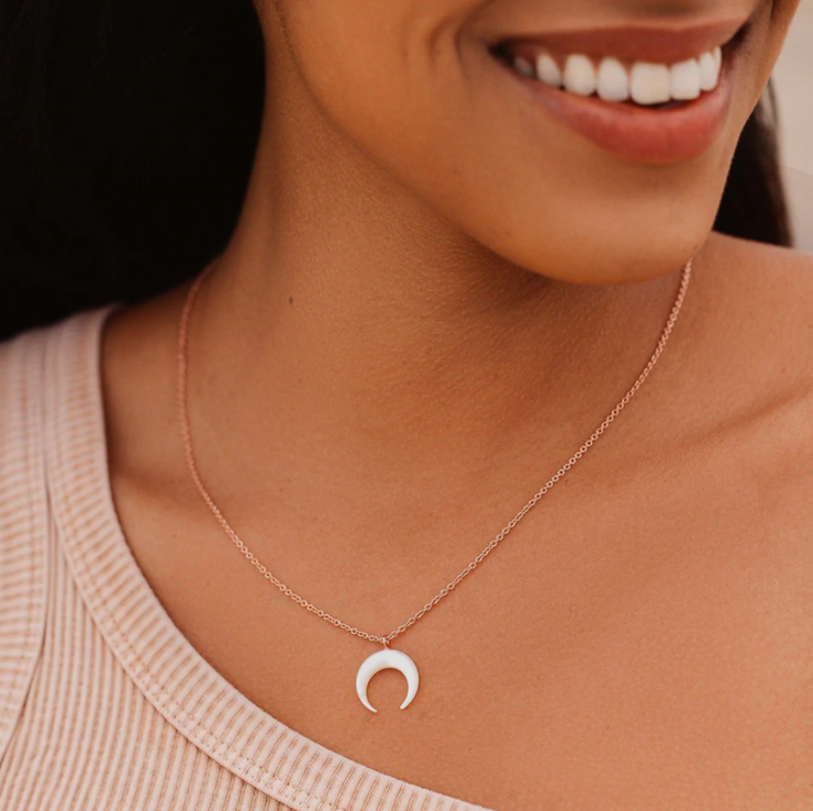 Pearl Crescent Moon Necklace - Rose Gold
