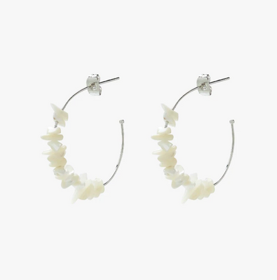 Mother Of Pearl Chip Hoop Earrings - Silver