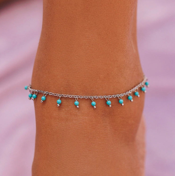 Floating Gemstone Anklet  - Silver