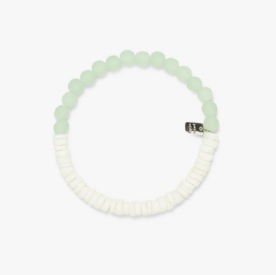 Puka Shell & Frosted Bead Bracelet - Mint