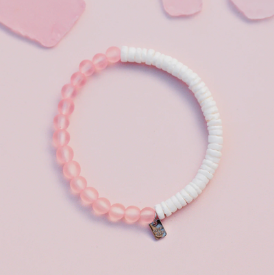Puka Shell & Frosted Bead Bracelet - Pink