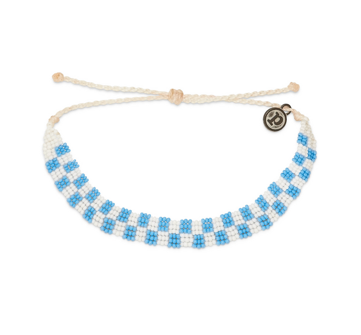 Woven Seed Bead Checkerboard Bracelet - Blue & White