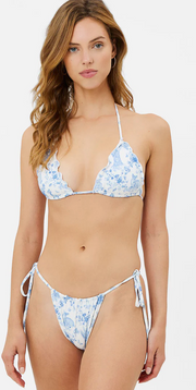 Tia String Bikini Bottom - Yomi Toile Blue