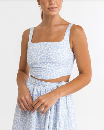 Voleta Floral Crop Top - Cornflower