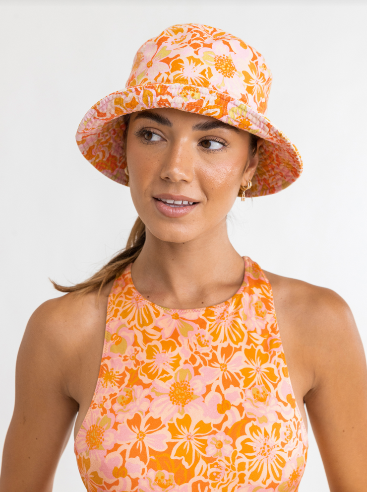 Evangeline Floral Bucket Hat - Mandarin