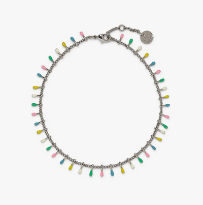 Enamel Droplet Chain Anklet - Silver