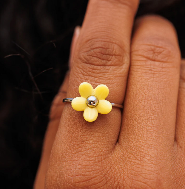Solstice Enamel Flower Ring - Silver
