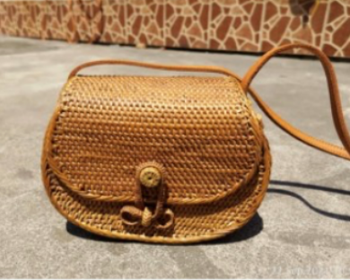 Half Circle with Bow Rattan Bag