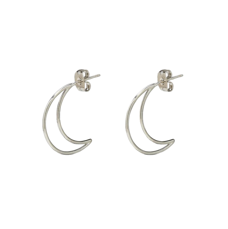 Crescent Hoop Earrings - Silver