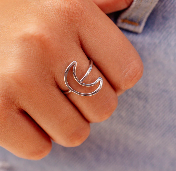 Oversized Crescent Ring - Silver