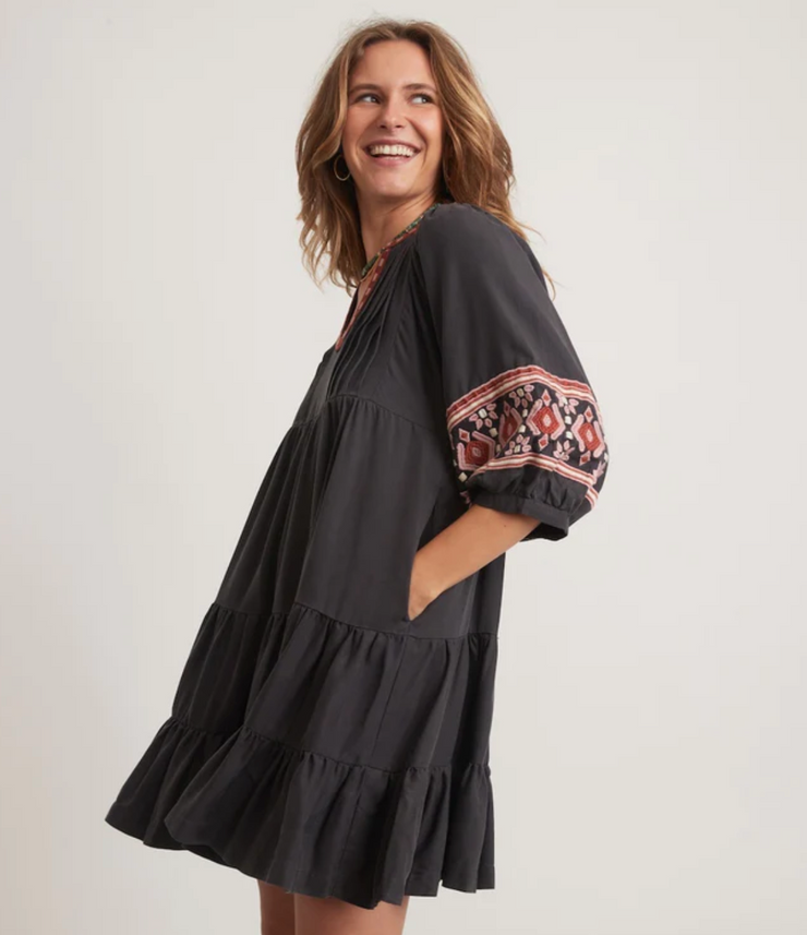 ML Olema LS Mini Dress - Black Embroidery
