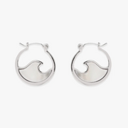 Mother Of Pearl Mini Wave Hoop Earrings - Silver