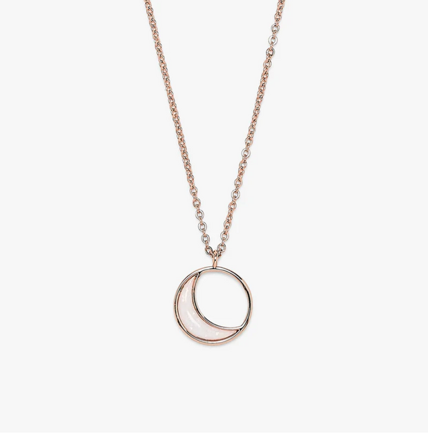 Opal Crescent Charm Necklace - Rose Gold