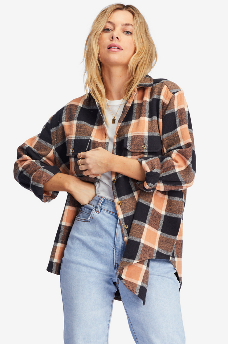 So Stoked Oversized Button - Down Flannel - Tan