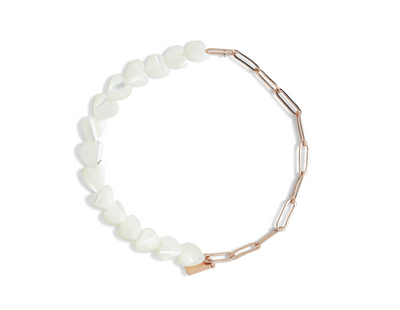 Pearl Hrt Paperclip Bracelet - Rose Gold