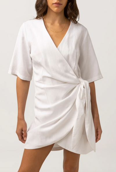 Santorini Tie Front Mini Dress - White