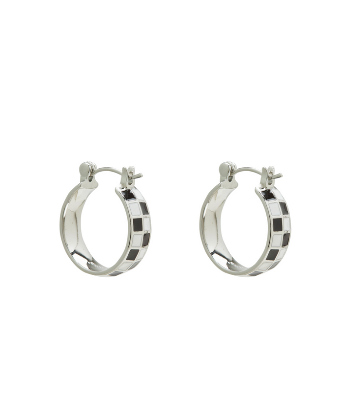 Checkerboard Huggie Earrings - Black