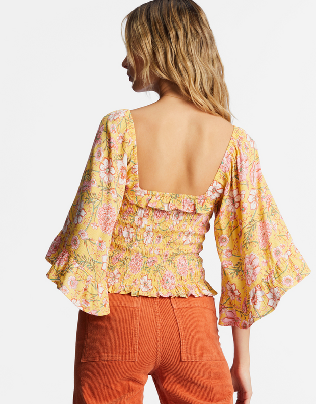 Be My Babe Bell Sleeve Top - Golden Peach