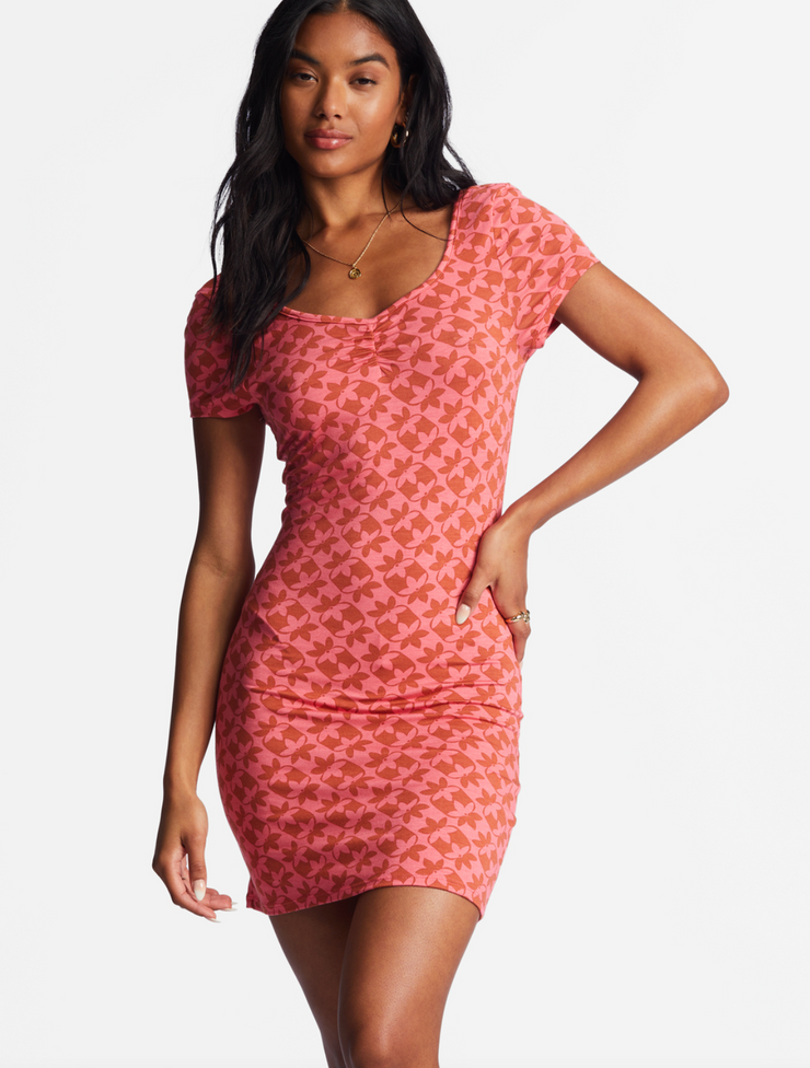 Girl In The Sun Bodycon Dress - Coral Crush