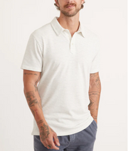 Lassen Short Sleeve Heavy Slub Polo - Antique White/Grey Stripe