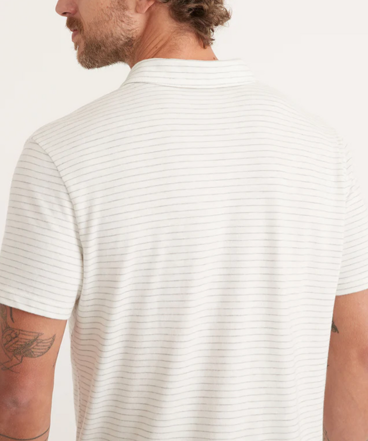 Lassen Short Sleeve Heavy Slub Polo - Antique White/Grey Stripe