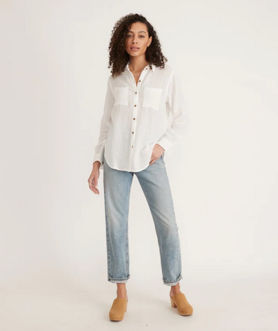 Reese Doublecloth Button Down - White