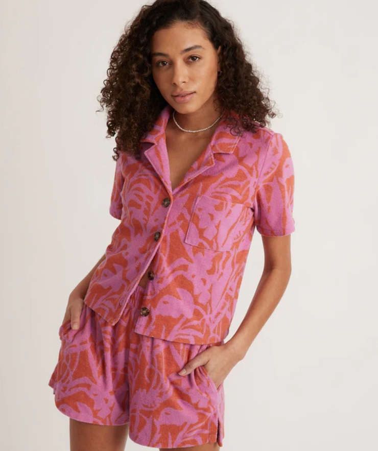 Terry Out Resort Shirt - Orange/Lavender Floral