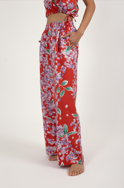 Isle Floral Wide Leg Pants - Red