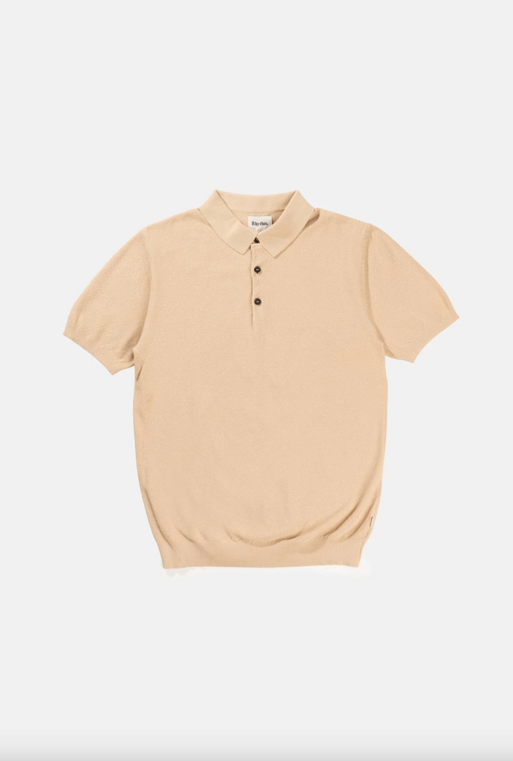 Textured Knit SS Polo - Sand