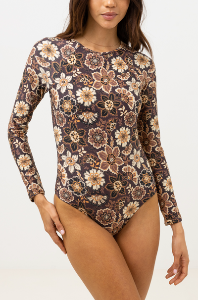 Cantabria Floral Long Sleeve One Piece - Brown