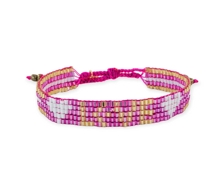 Seed Bead LOVE with Hearts Bracelet - Pink Topaz